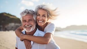 senior couple enjoying the beach together